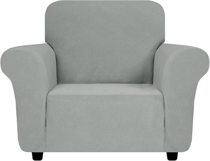 ZNSAYOTX Chair Cover with Arms (30"-47"), New Striped Sofa Chair Covers for Living Room, Dogs Pet Friendly Anti-Slip Chair Protector Spandex Armchair Slipcovers (Light Grey, Chair)