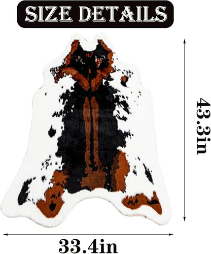 Faux Cowhide Rug Cow Print Area Rug Premium Faux Animal Skin Hide Rugs Tricolor Decor Carpet Non-Slip Small Cowhide Rugs Mat for Bedroom Living Room Office Kitchen 43.3X33.4Inches