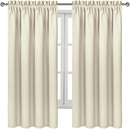 DWCN Blackout Curtains for Bedroom – Rod Pocket Thermal Insulated Noise Reducing Noise Reducing Drapes for Living Room, W 38 x L 63 Inch, 2 Panels, Light Beige