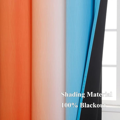 Ombre Orange and Blue Blackout Curtains 72 Inch Length 2 panels, Full Room Darkening Curtains for Bedroom, Thermal Insulated Gradient Drapes, Full Light Blocking Curtains with Grommet, 52x72 Inch
