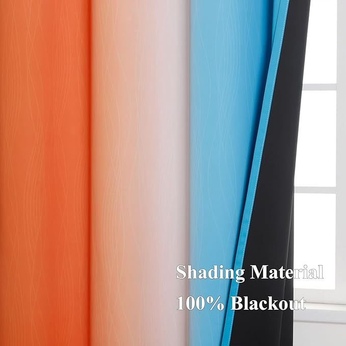 Ombre Orange and Blue Blackout Curtains 54 Inch Length 2 panels, Full Room Darkening Curtains for Bedroom, Thermal Insulated Gradient Drapes, Full Light Blocking Curtains with Grommet, 52x54 Inch