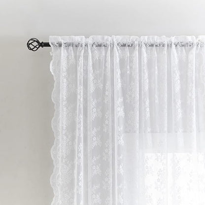 YJ YANJUN Vintage Lace Curtains 90 Inches Long- Elegant Floral White Sheer Curtain Panels for Living Room Bedroom Patio Sliding Door French Country Winter Holiday Drapes 52" W x 90" L Bright White