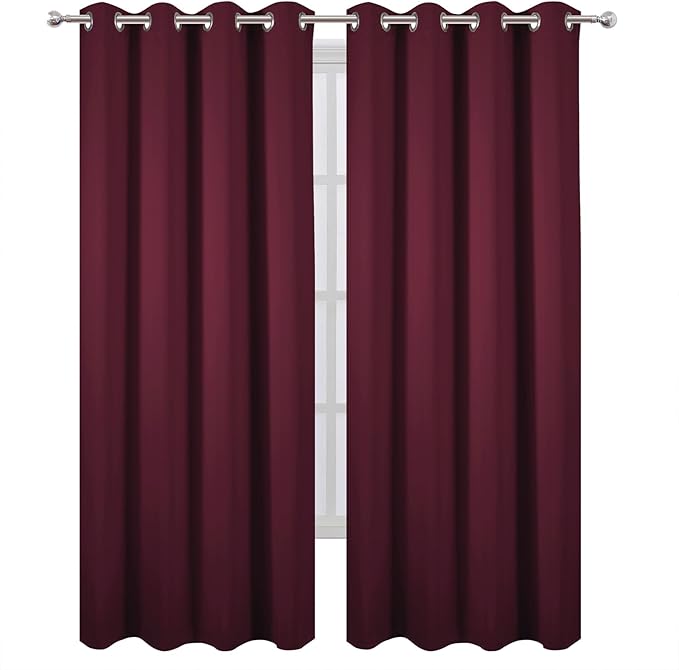 LEMOMO Blackout Curtains 52 x 90 Inch Long Burgundy Red Curtains Set of 2 Panels Room Darkening Curtains for Bedroom and Living Room