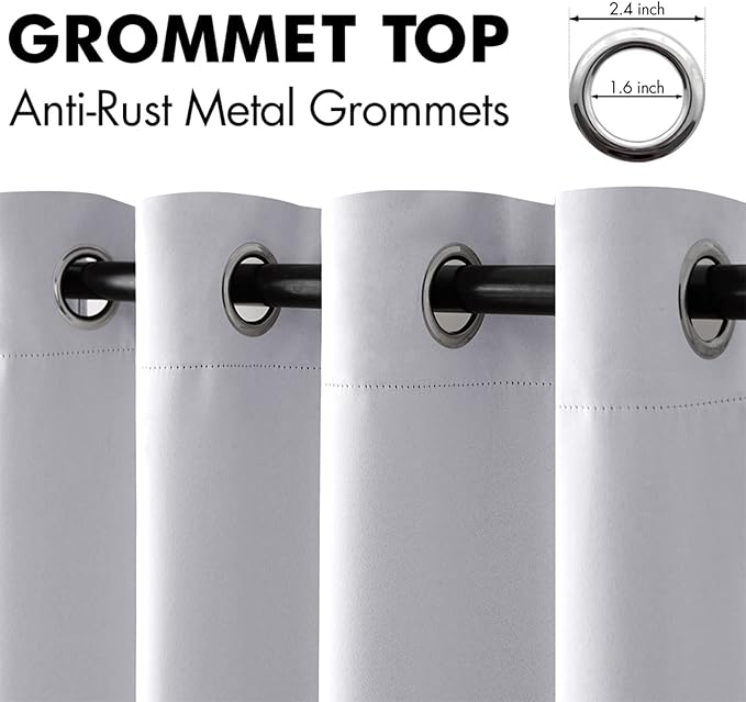 MIULEE 90" Long Room Darkening Curtains, Chirstmas Thermal Insulated Drapes Solid Window Treatment Set Grommet Top Light Blocking Blackout Curtain for Living Room 2 Panels Greyish White