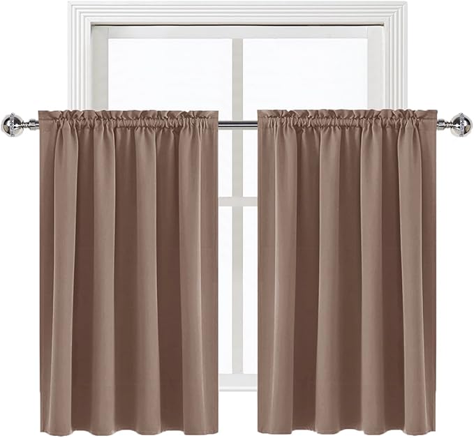 DWCN Blackout Curtains for Living Room Thermal Insulated, Energy Saving & Noise Reducing Bedroom Curtains, Khaki, W 52x L 36 Inch, Set of 2 Rod Pocket Curtain Panels