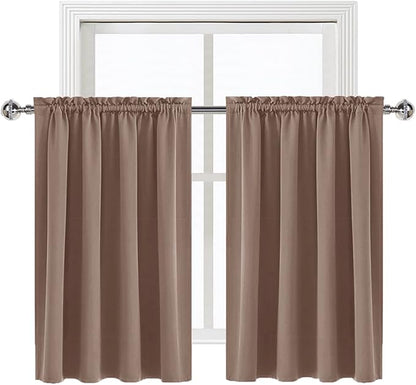 DWCN Blackout Curtains for Living Room Thermal Insulated, Energy Saving & Noise Reducing Bedroom Curtains, Khaki, W 52x L 36 Inch, Set of 2 Rod Pocket Curtain Panels