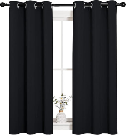 NICETOWN Blackout Draperies Window Curtain Panels, Autumn/Winter Thermal Insulated Solid Grommet Blackout Curtains/Drapes for Cafe (Set of 2, 34 inches by 54 inches, Black)