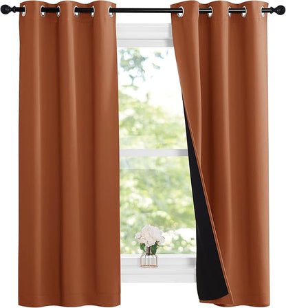 NICETOWN Burnt Orange 100% Blackout Lined Curtains, 2 Thick Layers Narrow Wide Window Treatment Panels Thermal Insulated Drapes for Kitchen Small Window (1 Pair, 37" Width x 63" Length Each Panel)