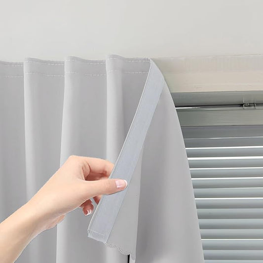 Blackout Curtains for Bedroom Sticky Curtain Blackout Window Cover Self Adhesive Curtains Rod No Drillng, 47" W X 71" L, Light Grey, 1 Panel