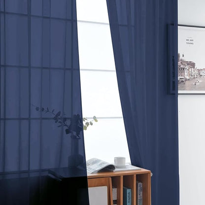 SpaceDresser Sheer Voile Window Treatment Rod Pocket Curtain Panels for Kitchen Bedroom Living Room Drapes Sunlight Filtering Privacy Semi Home Decor Assorted Colors Sizes (Navy, 52 W x 54 L)