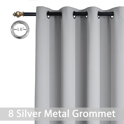 Yakamok Light Gray Blackout Curtain Panels 96 inches - Light Reducing Thermal Insulated Solid Grommet Blackout Curtains/Panels/Drapes for Living Room 1 Panel, 52 inches by 96 Inch, Light Grey