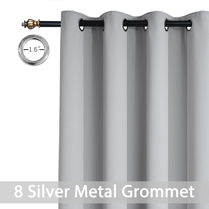 Yakamok Wide Thermal Blackout Patio Door Curtain Panel, Light Grey Grommet Sliding Door Insulated Curtains, Extra Wide Curtains for Sliding Glass Door, Light Gray, W52 x L84, 1 Panel