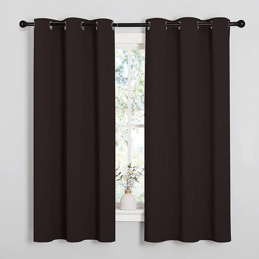 NICETOWN Room Darkening Draperies Curtains, Energy Smart Thermal Insulated Solid Grommet Curtains/Drapes Window Panels (2 Panels, 34-inch x 54-inch, Toffee Brown)