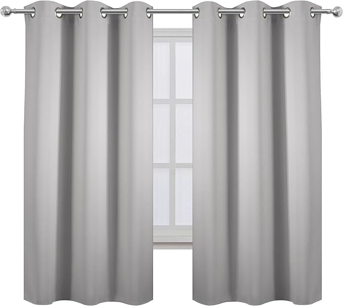 LEMOMO Light Grey Blackout Curtains 42 x 63 Inch Length/Set of 2 Curtain Panels/Thermal Insulated Room Darkening Blackout Curtains for Bedroom