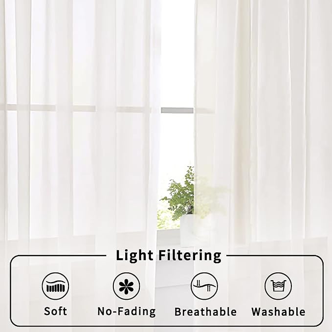 Aiyufeng Ivory Living Room Sheer Curtains 54 inch Long 2 Panels Set, Rod Pocket Voile Sheer Draperies Privacy with Light Penetration for Villa, W40 by L54 inches, 2 Panels