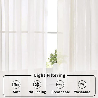 Aiyufeng Ivory Living Room Sheer Curtains 54 inch Long 2 Panels Set, Rod Pocket Voile Sheer Draperies Privacy with Light Penetration for Villa, W40 by L54 inches, 2 Panels