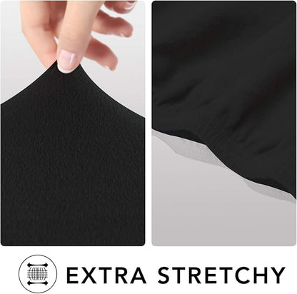 PureFit Super Stretch 4 Seater Sofa Slipcover – Spandex Non Slip Soft Couch Sofa Cover, Washable Furniture Protector with Non Skid Foam and Elastic Bottom for Kids, Pets （XX Large, Black）