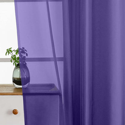 Purple Small Sheer Curtains Tier 24 Inches Length 2 Pieces, Light Filtering Cafe Curtains Sheers for Living Room Bathroom, Modern Window Treatments Dual Rod Pocket Panels, 2X42Wx24L Inches