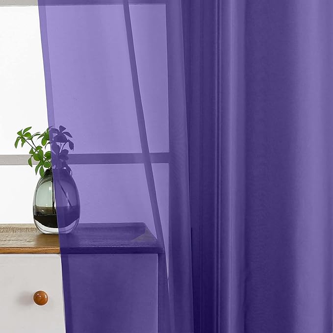 Purple Window Sheer Curtains 54 inch Length, Soft Airy Light Filtering Sheer Curtain 2 Panels Set, Dual Rod Pocket Gauze Purple Drapes for Living Room Bedroom, 2x42Wx54L Inches