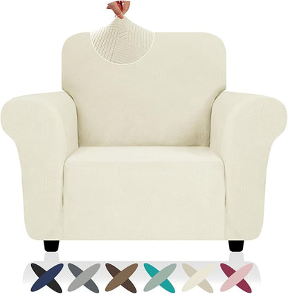 ZNSAYOTX Super Stretch Chair Slipcover (30"-47"), New Striped Sofa Chair Covers for Living Room, Dogs Pet Friendly Anti-Slip Chair Protector Spandex Armchair Slipcovers (Beige, Chair)