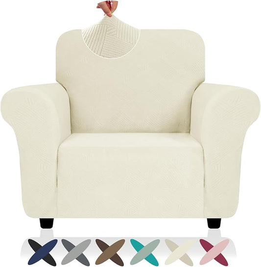ZNSAYOTX Super Stretch Chair Slipcover (30"-47"), New Striped Sofa Chair Covers for Living Room, Dogs Pet Friendly Anti-Slip Chair Protector Spandex Armchair Slipcovers (Beige, Chair)
