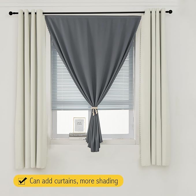 Magic Tape Blackout Curtains for Bedroom No Drillng Self Adhesive Curtains No Rod Small Window, 59" W X 96" L, Grey, 1 Panel