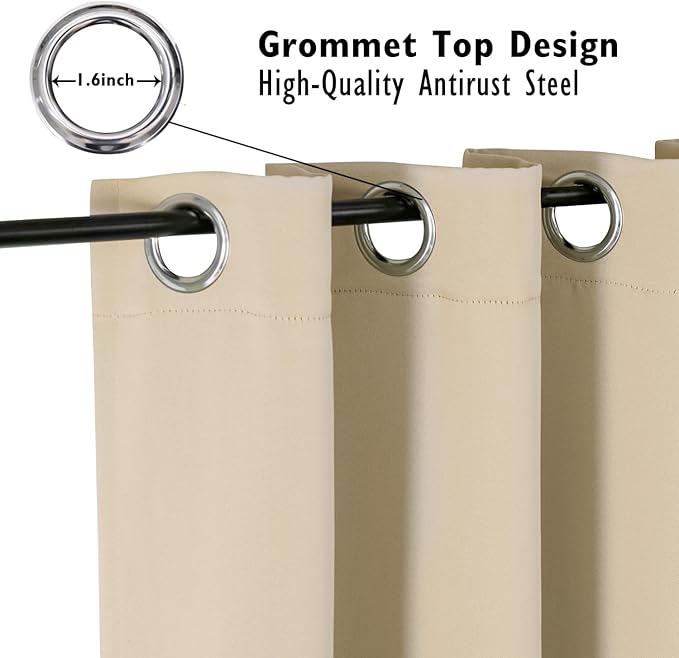 ChrisDowa Blackout Curtains 45 inches Long for Bedroom - 2 Panels Set Grommet Thermal Insulated Room Darkening Curtains for Living Room (Biscotti Beige, 52 x 45 Inch)