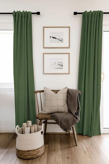 100% Blackout Shield Linen Blackout Curtains for Bedroom 84 Inches Long, Back Tab/Rod Pocket Living Room Drapes, Thermal Insulated Blackout Curtains 2 Panels Set, 50" W x 84" L, Moss Green