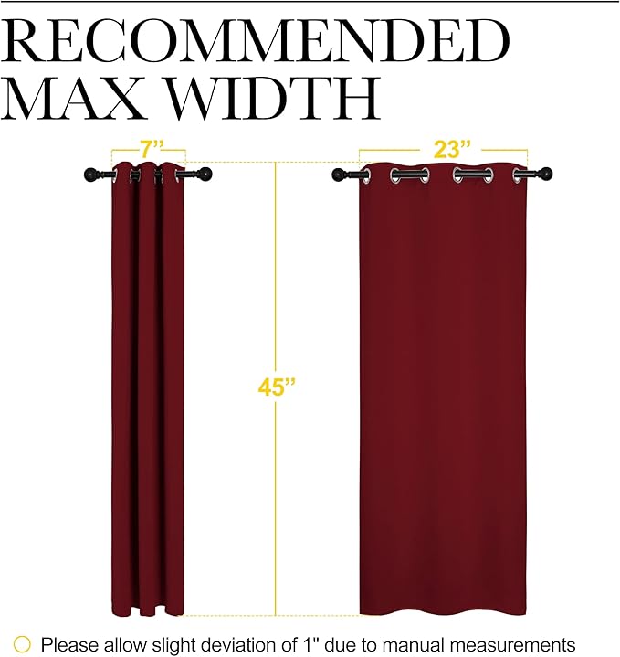 NICETOWN Christmas Burgundy Window Curtains Blackout Drapes, Thermal Insulated Solid Grommet Blackout Curtains/Draperies for Living Room (1 Pair, 29 by 45 inches, Burgundy Red)