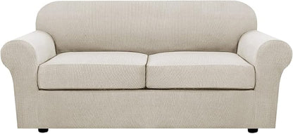 H.VERSAILTEX 3 Piece Stretch Sofa Covers for 2 Cushion Sofa Couch Covers for Living Room Sofa Slipcovers (Base Cover Plus 2 Seat Cushion Covers) Thicker Jacquard Fabric(Large Sofa, Island Fossi)