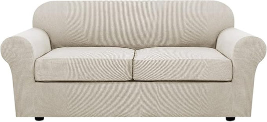 H.VERSAILTEX 3 Piece Stretch Sofa Covers for 2 Cushion Sofa Couch Covers for Living Room Sofa Slipcovers (Base Cover Plus 2 Seat Cushion Covers) Thicker Jacquard Fabric(Large Sofa, Island Fossi)
