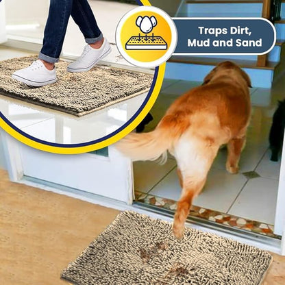 Muddy Mat® | Super Absorbent Door Mat Indoor, Microfiber Quick Dry Chenille Entryway Rug, Non-Slip Front Door Mat, Indoor Mats for Entryway, Machine Washable Pet Rug, Beige 16"x24"