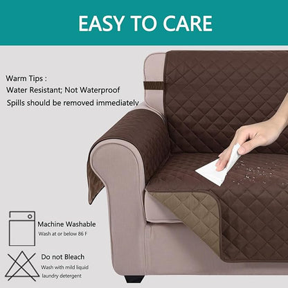 U-NICE HOME Large Sofa Cover Reversible Couch Cover for Dogs Pets with Elastic Straps Water Resistant Furniture Protector for 4 Cushion Couch (Oversized Sofa, Chocolate/Taupe)