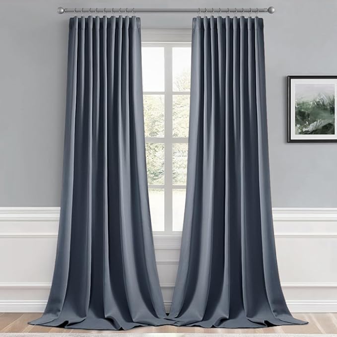 MIULEE Stone Blue Back Tab Blackout Curtains 102 Inch Long 2 Panels Set for Bedroom, Rod Pocket/Pinch Pleated Thermal Insulated Living Room Darkening Light Blocking Floor to Ceiling Drapes