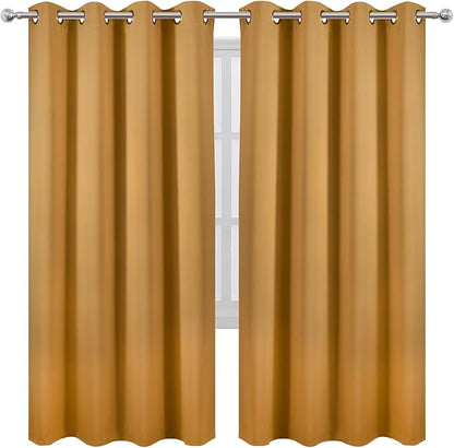 LEMOMO Mustard Yellow Thermal Blackout Curtains/52 x 72 Inch/Set of 2 Panels Room Darkening Curtains for Bedroom
