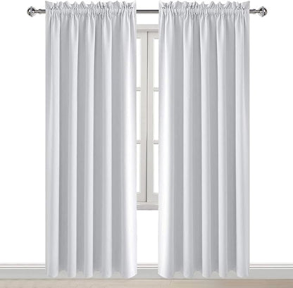 DWCN White Room Darkening Curtains for Bedroom, 60 x 84 inches Long - Energy Saving Privacy Window Drapes, Set of 2 Rod Pocket Curtain Panels