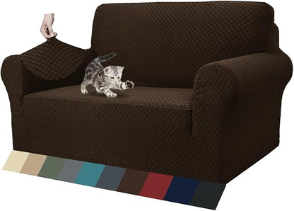 ZNSAYOTX 1 Piece Jacquard Couch Covers for 2 Cushion Couch High Stretch Loveseat Slipcover for Pets Dogs Anti Slip Love Seat Sofa Slipcover Furniture Protector (Loveseat, Dark Coffee)