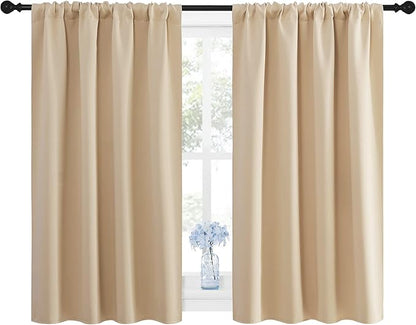 NICETOWN Blackout Room Darkening Curtains - Home Decoration Light & Noise Reducing Thermal Insulated Window Draperies with Rod Pocket Top (Biscotti Beige, Set of 2, 42 inches Wide x 48 inches Long)