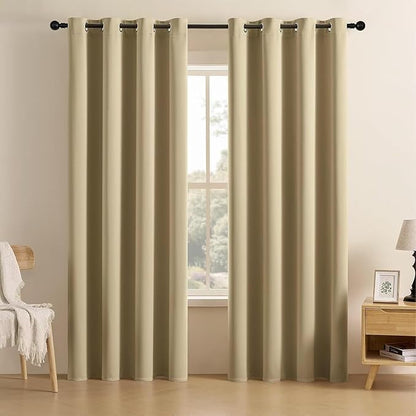 Joydeco Blackout Curtains for Bedroom 84 inch Long 2 Panels, Thermal Insulated Room Darkening Curtains with Grommets, Soft Window Drapes for Living Room (W52 x L84 Inch, Beige)