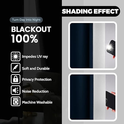 Yakamok 100% Blackout Curtains 84 Inch Length 2 Layers,Blue Curtains for Bedroom Ombre Room Darkening Grommet Gradient Drapes, Light Blocking Thermal Insulated Window Curtains for Living Room