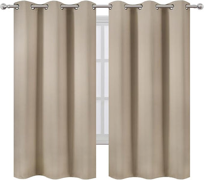 LEMOMO Khaki Thermal Blackout Curtains/38 x 63 Inch/Set of 2 Panels Room Darkening Curtains for Bedroom