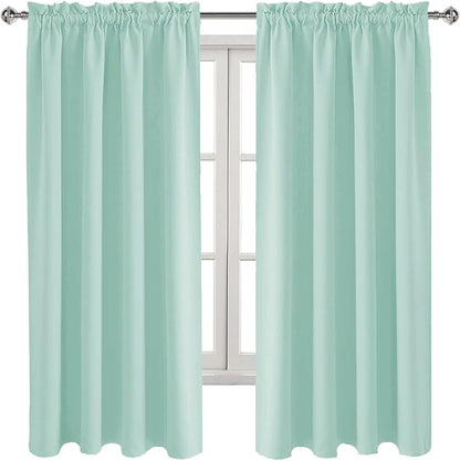 DWCN Blackout Curtains Thermal Insulated, Energy Saving & Noise Reducing Bedroom and Living Room Curtains, Mint Green, W 52x L 63 Inch, Set of 2 Rod Pocket Curtain Panels