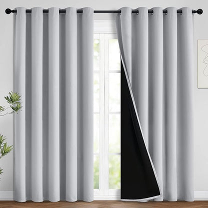 Yakamok 100% Blackout Lined Panels, Room Darkening Thermal Insulated Blackout Curtains for Bedroom, Heat Blocking Drapes for Living Room(62Wx84L, Light Grey, 2 Panels)