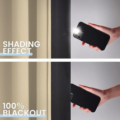 SimpleHome 100% Blackout Curtains for Bedroom,Thermal Insulated Beige Grommet Window Drapes Room Darkening Curtains for Living Room with Black Back,52 x 54 Inch,2 Panels