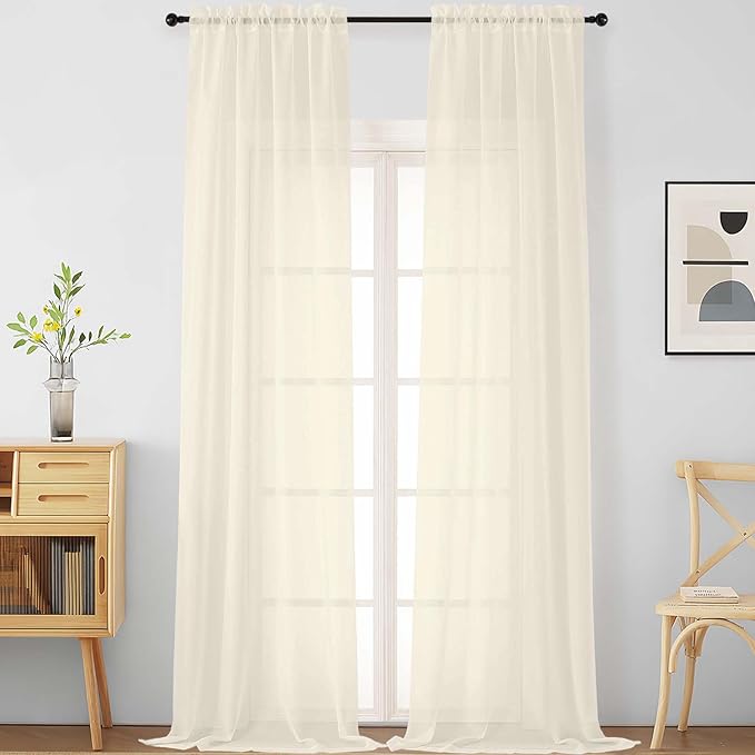 Cream Sheer Curtains for Windows 108 inches Long 2 Panels Set, Soft Lightweight Light Filtering Drapes for Living Room Bedroom, Dual Rod Pocket Sheer Curtains, 2x42Wx108L inches