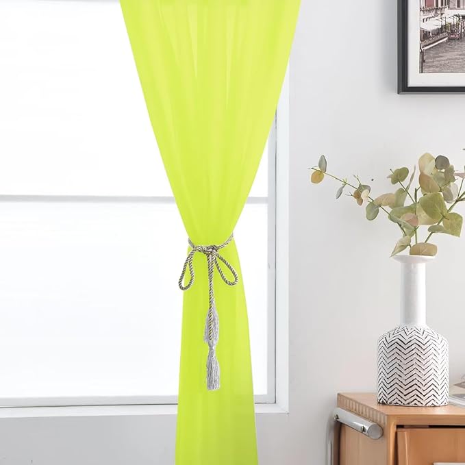 SpaceDresser Basic Rod Pocket Sheer Voile Window Curtain Panels Chartreuse 1 Pair 2 Panels 52 Width 84 Inch Long for Kitchen Bedroom Children Living Room Yard（Chartreuse, 52W x 84L）
