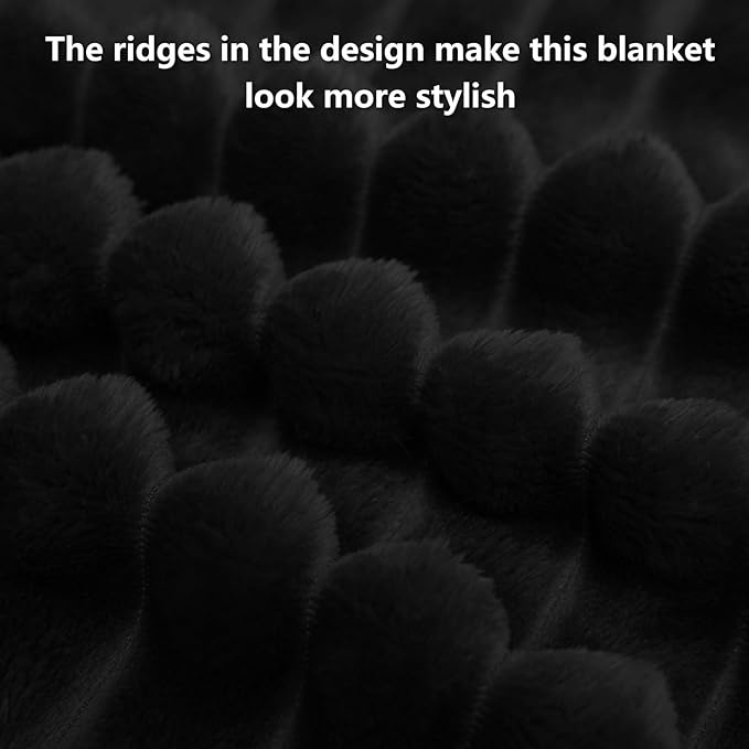 HIMEET Black Ribbed Twin Blanket for Bed - 300GSM Lightweight Soft Fleece Blanket for Men Women, Cozy Blankets Graduation Birthday Gifts, Striped Spring Home School Dorm Decor, Black, 60x80 Inches