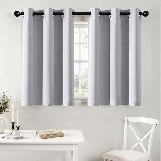 MIULEE Short Curtains for Windows - Greyish White Blackout Half Window Curtains Thermal Insulated Privacy Drapes for Kitchen Bedroom Bathroom Grommet Top Small Basement Tiers W40 x L36 Inch 2 Panels