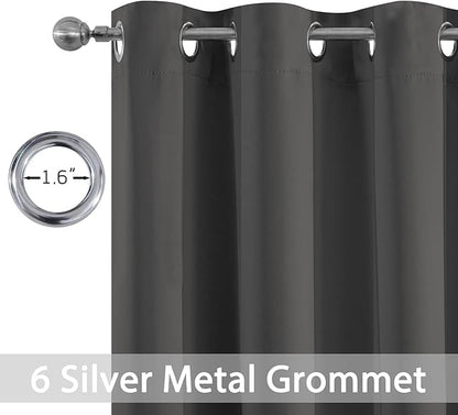 Yakamok Thermal Insulated Solid Grommet Light Blocking Blackout Curtains for Living Room, Room Darkening Blackout Drapes for Bedroom(Dark Grey, 38Wx90L, 2 Panels)