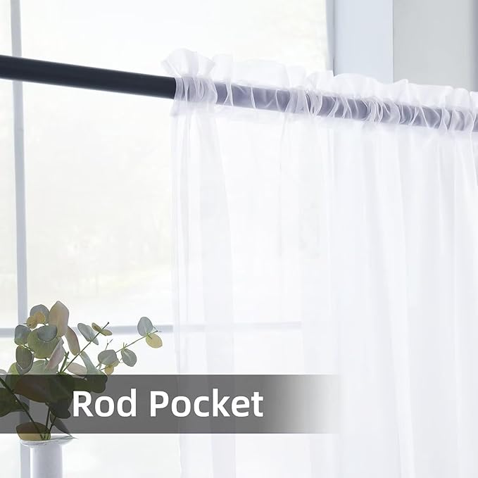 youleyar Solid Sheer Rod Pocket Curtain Voile Draperies 4 Panels White Beige Black Grey Ivory 52 Inch Width 72 Inch Long 1 Pair for Kitchen Bedroom Children Living Room Yard(Optical White,52 Wｘ72 L)